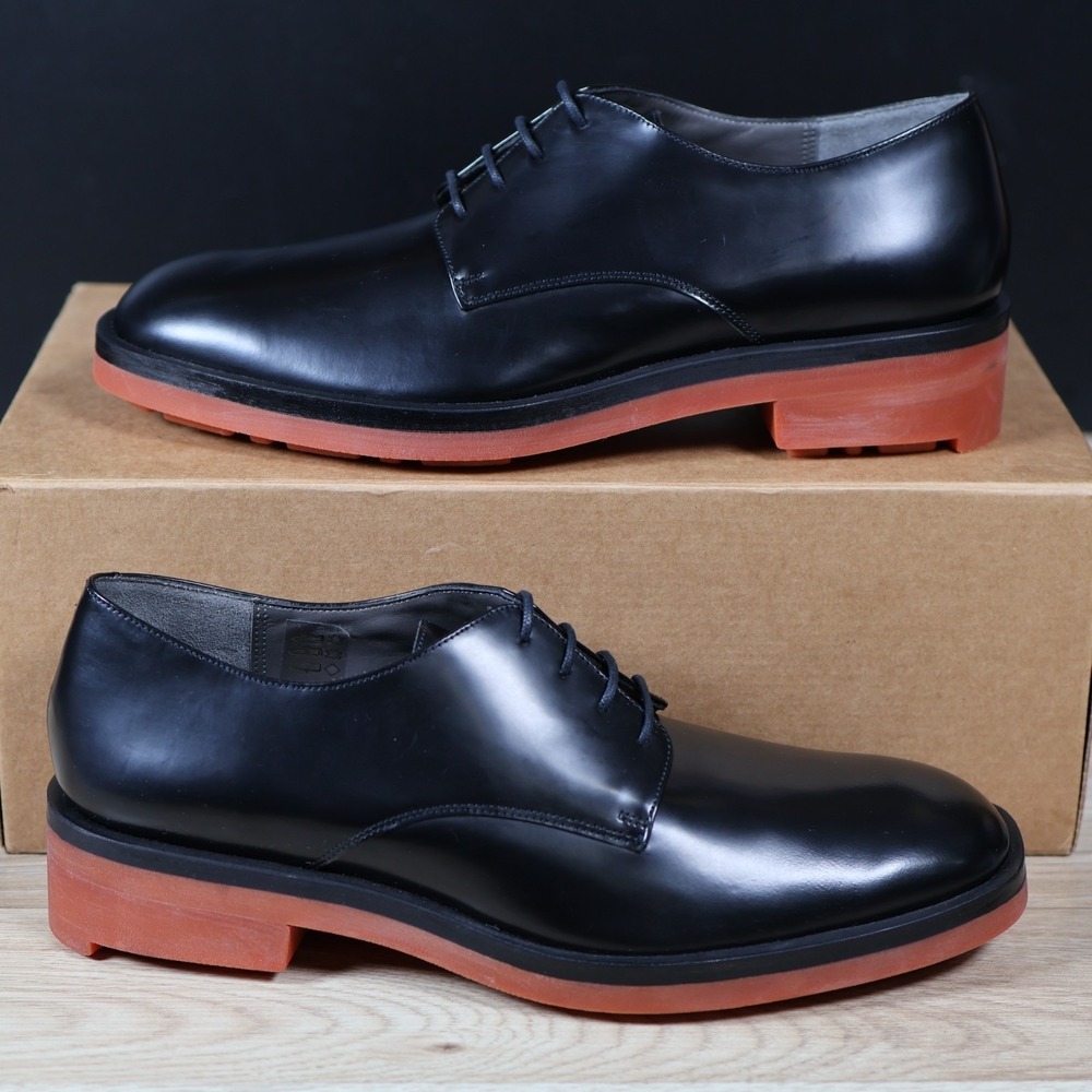 Robert Clergerie Homme Derby Shoes Mens Size 7.5 Black Glazed Leather France